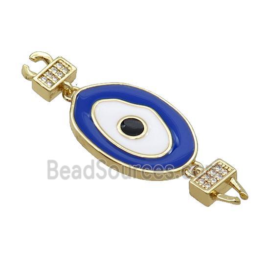 Copper Connectore Pave Zircon Blue Enamel Eye Gold Plated