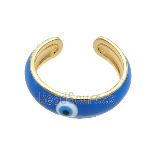 Copper Ring SkyBlue Enamel Eye Gold Plated