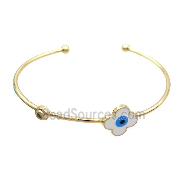 Copper Bangle White Enamel Clover Evil Eye Gold Plated