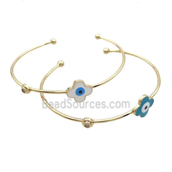 Copper Bangle Enamel Clover Evil Eye Gold Plated Mixed