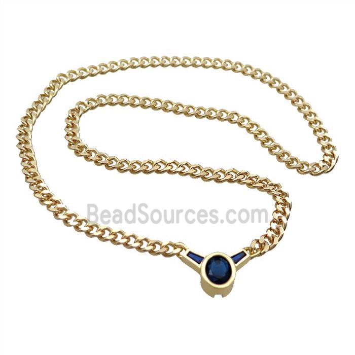 Copper Necklace Pave Blue Crystal Glass Gold Plated