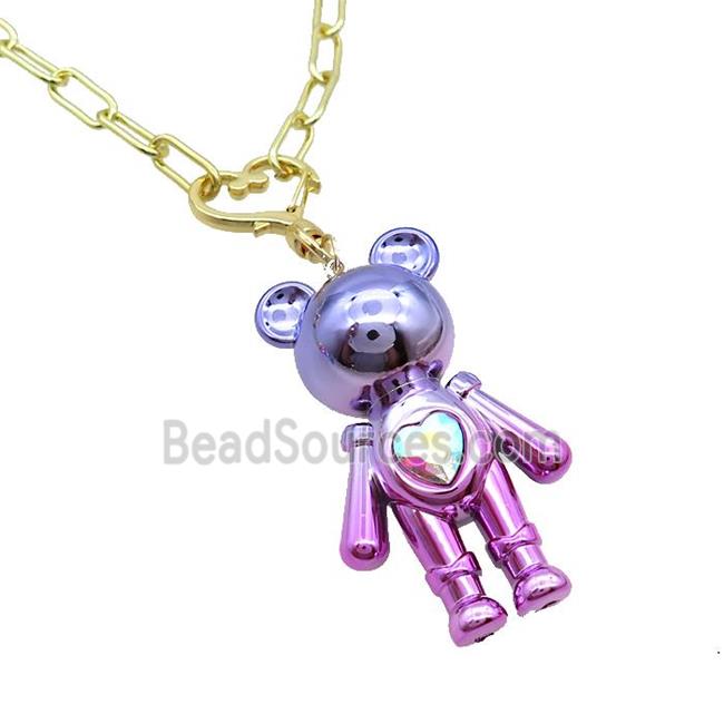 Copper Necklace With Lacquered Bear Gold Plated