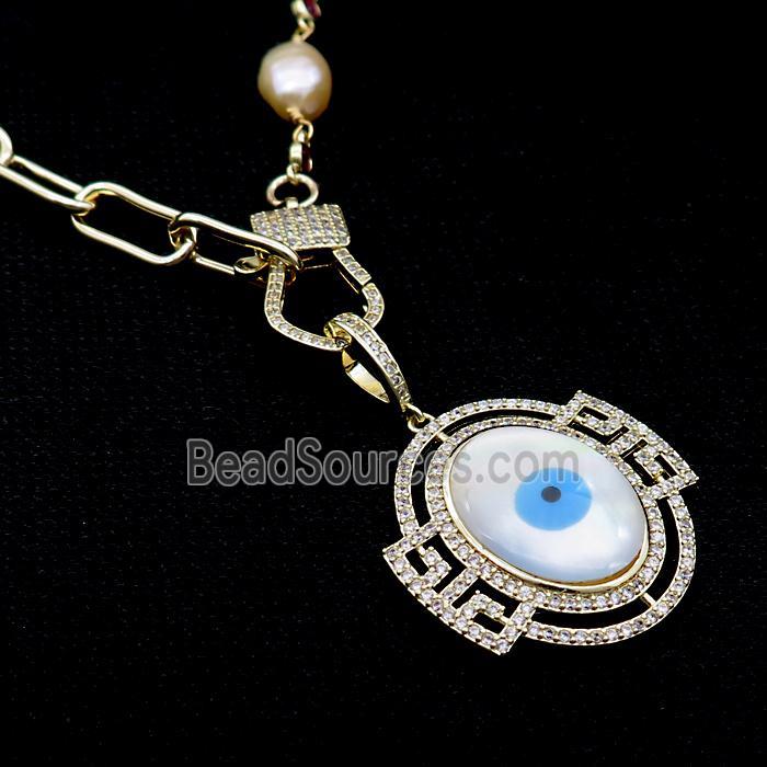 Copper Necklace Eye Pave Zircon Pearl Gold Plated
