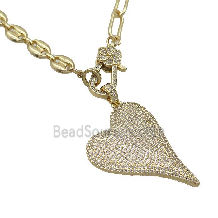 Copper Necklace Heart Pave Zircon Gold Plated