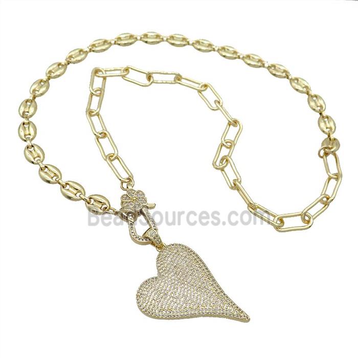 Copper Necklace Heart Pave Zircon Gold Plated