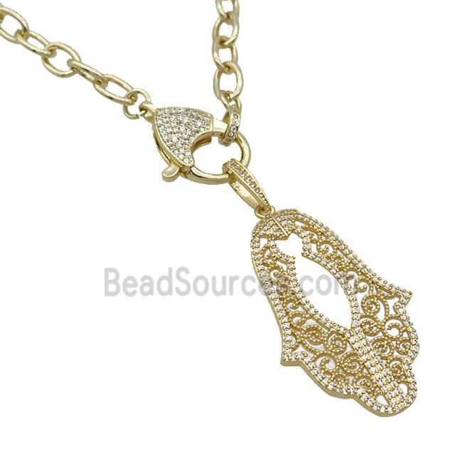 Copper Necklace Hand Pave Zircon Gold Plated