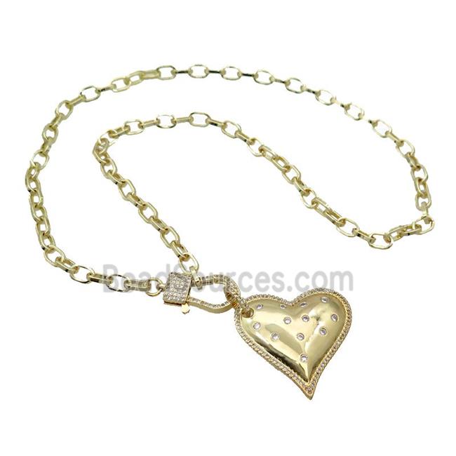 Copper Necklace Heart Pave Zircon Gold Plated