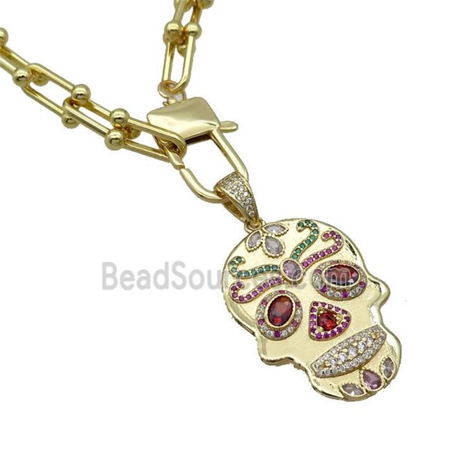 Copper Necklace Skull Pave Zircon Gold Plated