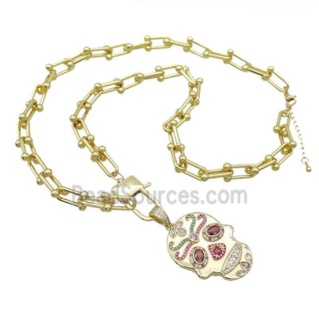 Copper Necklace Skull Pave Zircon Gold Plated