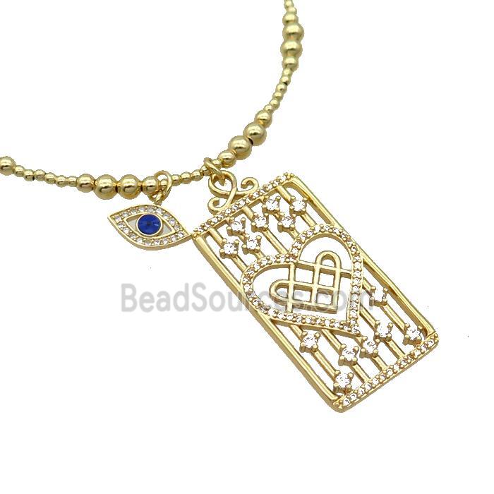 Copper Necklace Rectangle Card Pave Zircon Eye Gold Plated