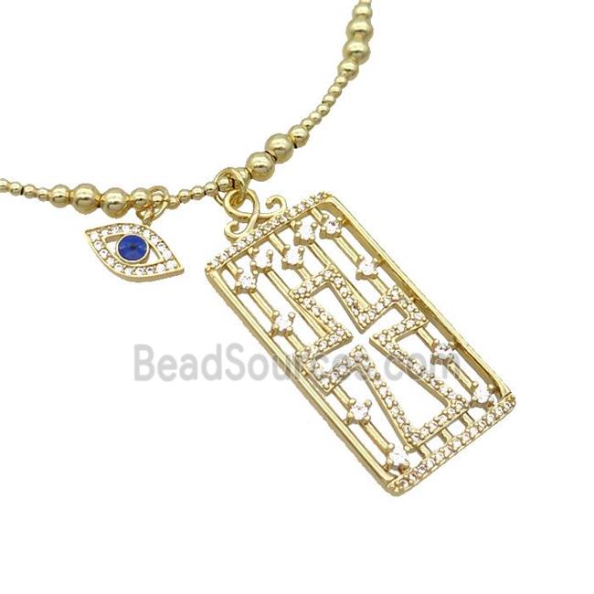 Copper Necklace Rectangle Card Pave Zircon Eye Gold Plated