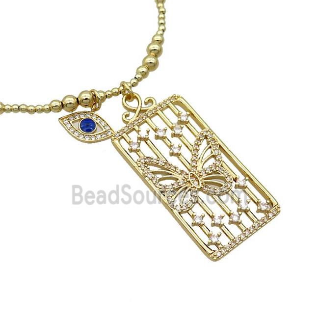 Copper Necklace Rectangle Card Pave Zircon Eye Gold Plated