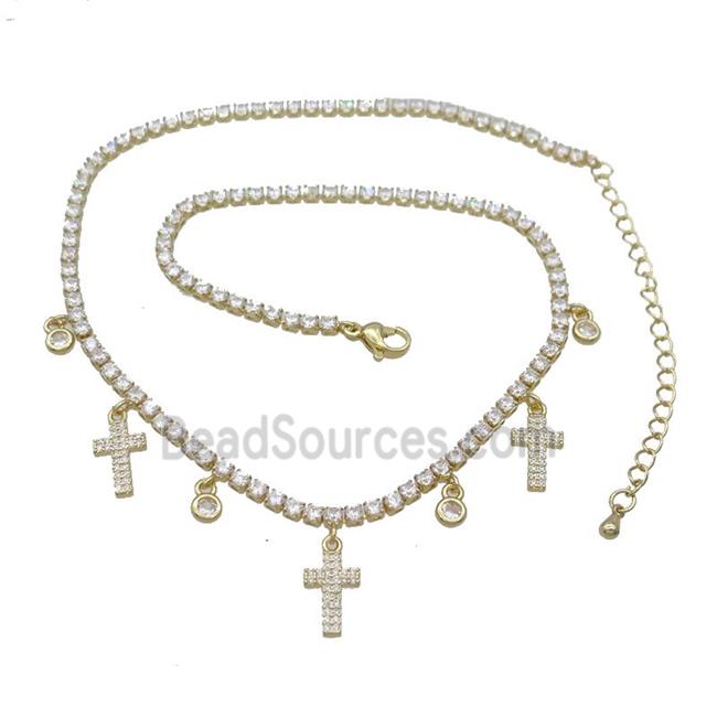 Copper Necklace Pave Crystal Glass Cross Gold Plated