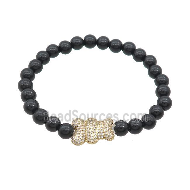 Black Resin Bracelet Bear Pave Zircon Stretchy