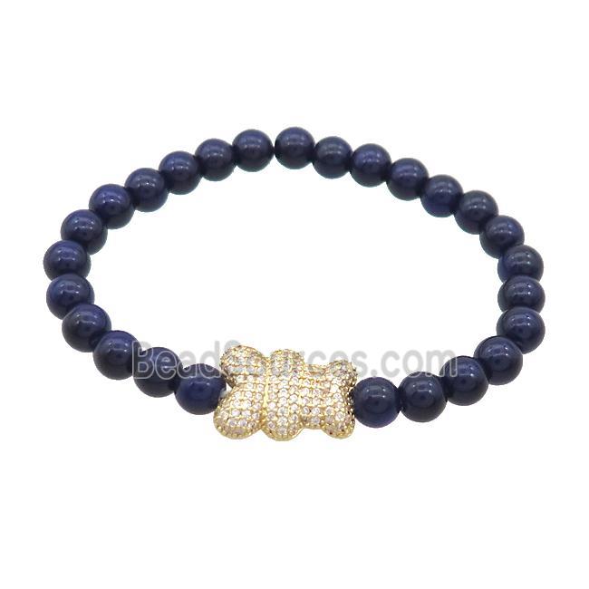 Darkblue Resin Bracelet Bear Pave Zircon Stretchy