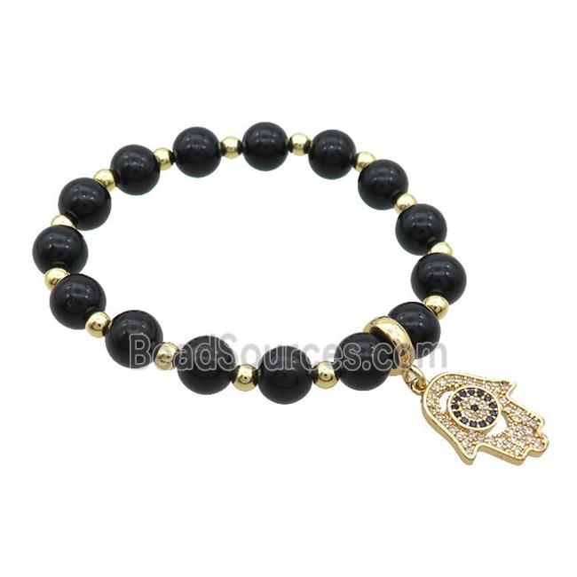 Black Resin Bracelet Hamsahand Pave Zircon Stretchy