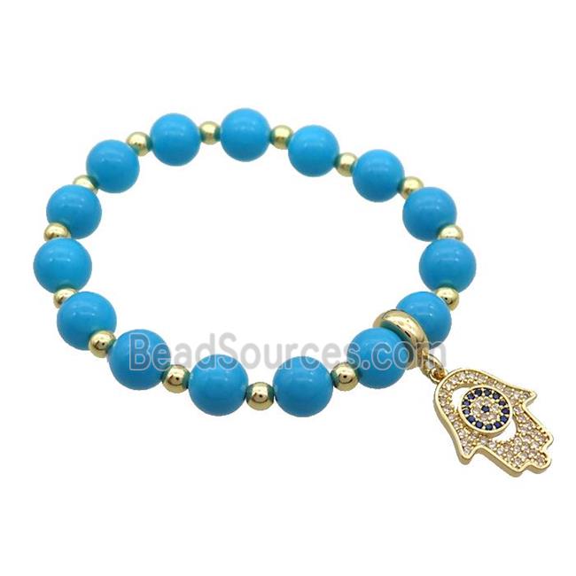 TurqBlue Resin Bracelet Hamsahand Pave Zircon Stretchy