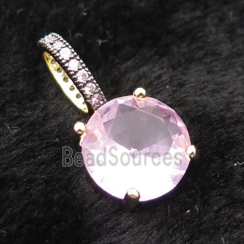 Copper Pendant Pave Pink Crystal Glass Circle Gold Plated