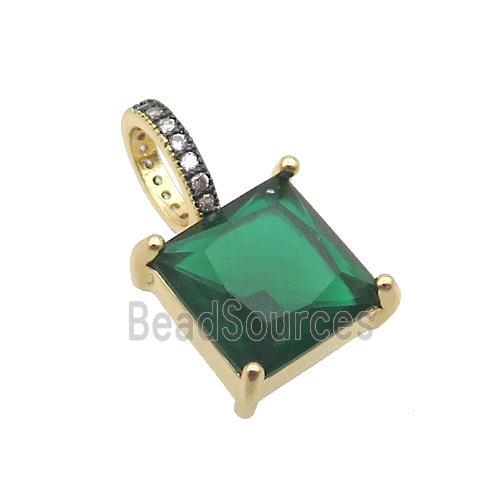 Copper Pendant Pave Green Crystal Glass Square Gold Plated