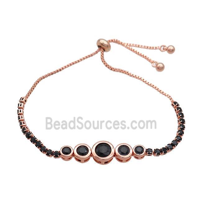 Copper Bracelets Pave Black Zircon Adjustable Rose Gold