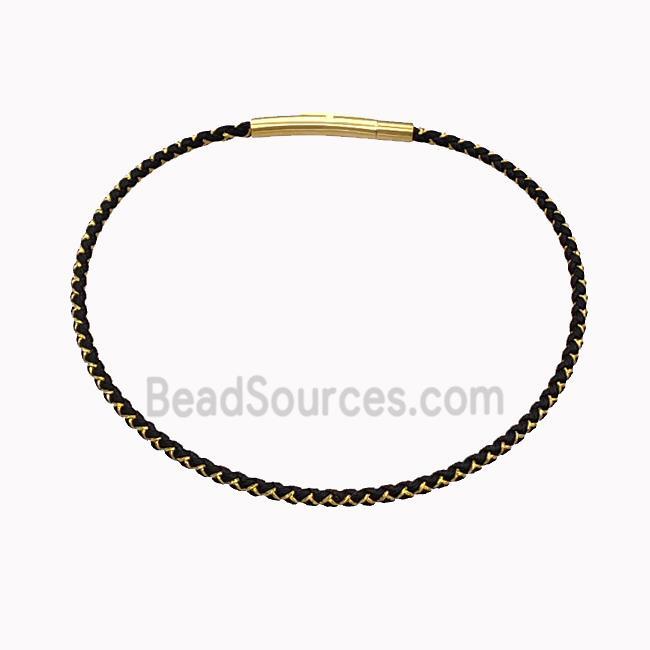Black Nylon Cord Bracelet With Stainless Steel Clasp