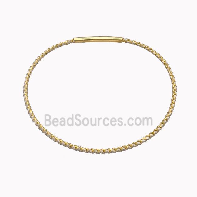 Beige Nylon Cord Bracelet With Stainless Steel Clasp