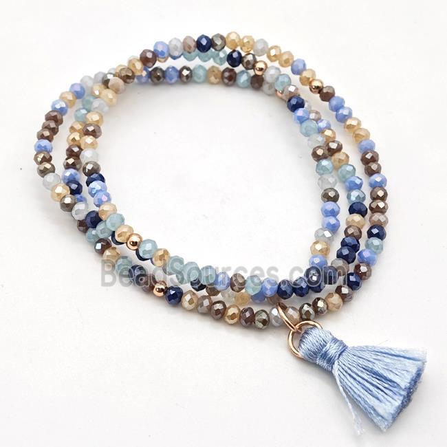 Chinese Crystal Glass Bracelets Stretchy Multicolor Tassel