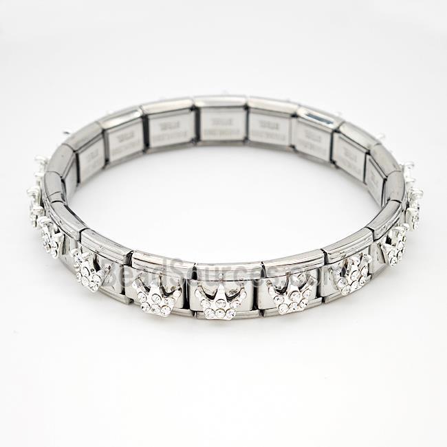 Stainless Steel Module Bracelet Crown Pave Rhinestone