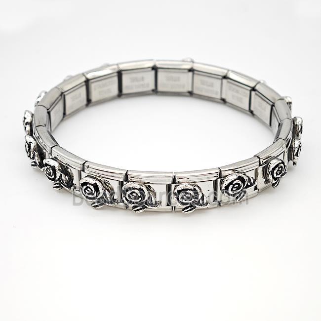 Stainless Steel Module Bracelet Rose Flower