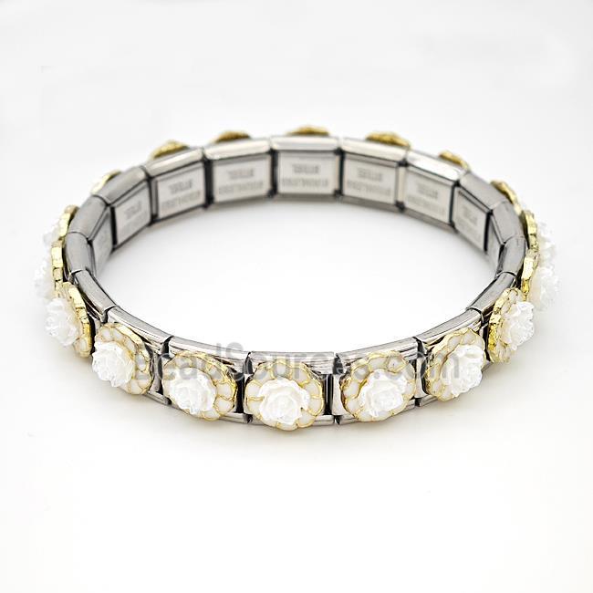 Stainless Steel Module Bracelet Flower Pave Resin