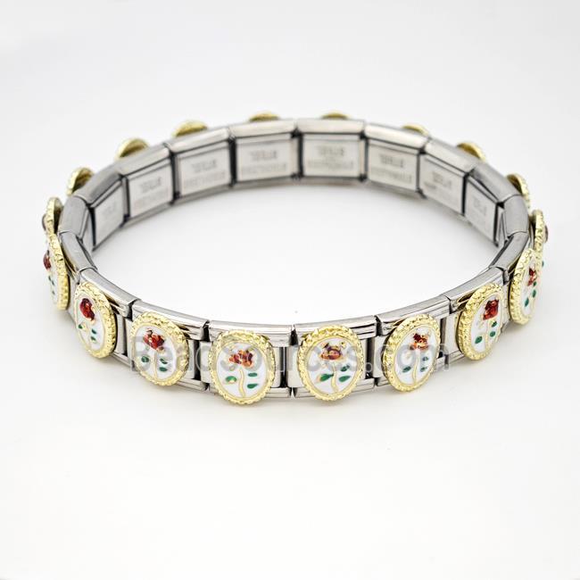 Stainless Steel Module Bracelet Flower Enamel