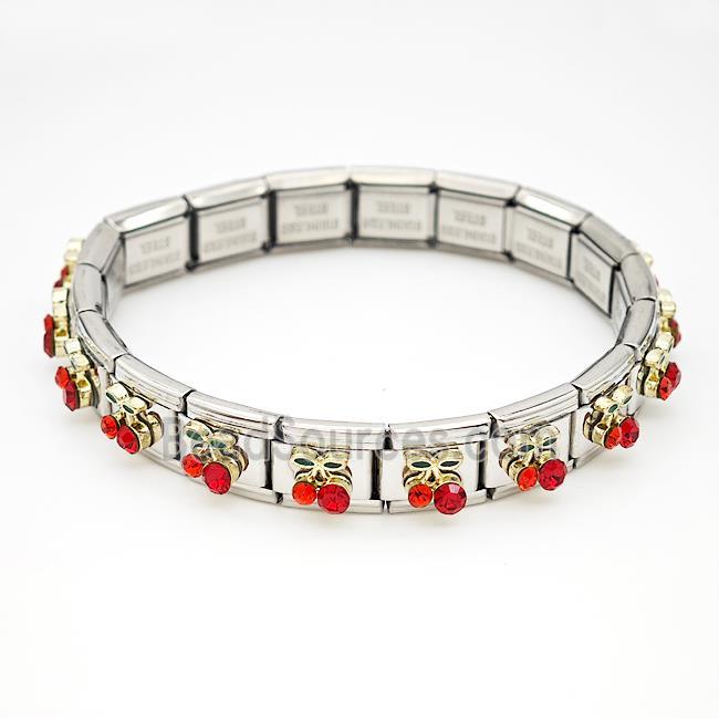 Stainless Steel Module Bracelet Strawberry Pave Rhinestone