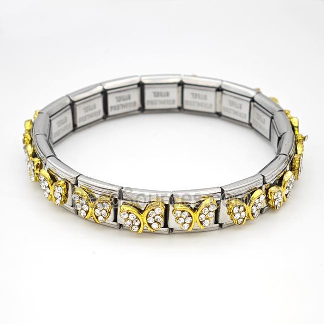 Stainless Steel Module Bracelet Butterfly Pave Rhinestone