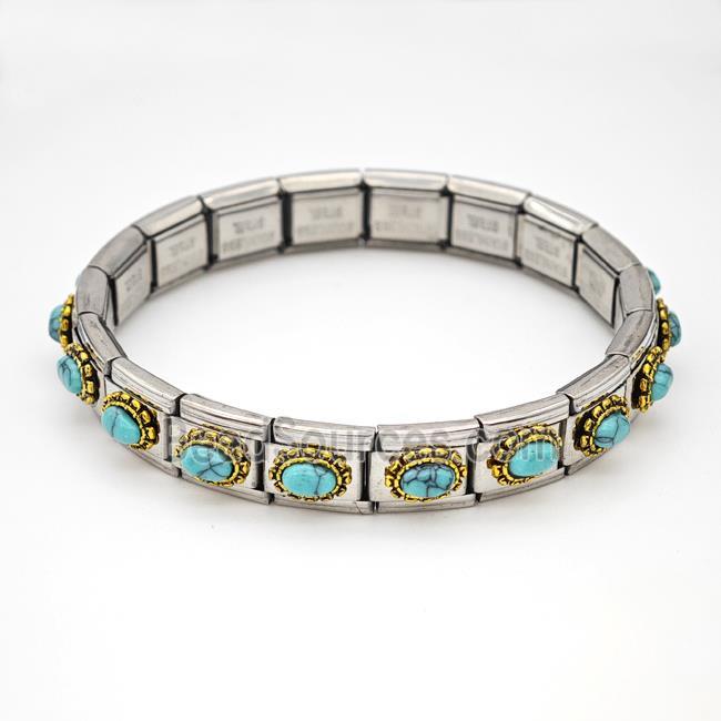 Stainless Steel Module Bracelet Oval Pave Blue Howlite