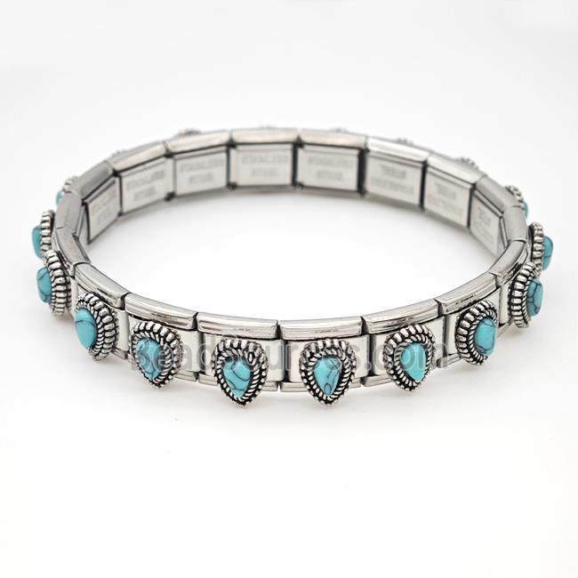 Stainless Steel Module Bracelet Teardrop Pave Blue Howlite