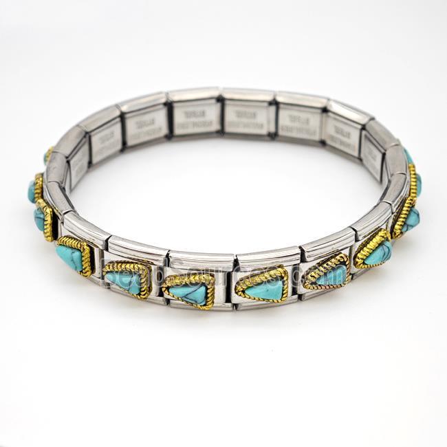 Stainless Steel Module Bracelet Triangle Pave Blue Howlite