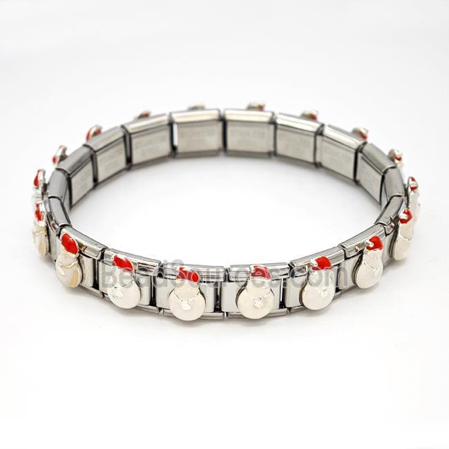 Stainless Steel Module Bracelet Santa Claus White Enamel