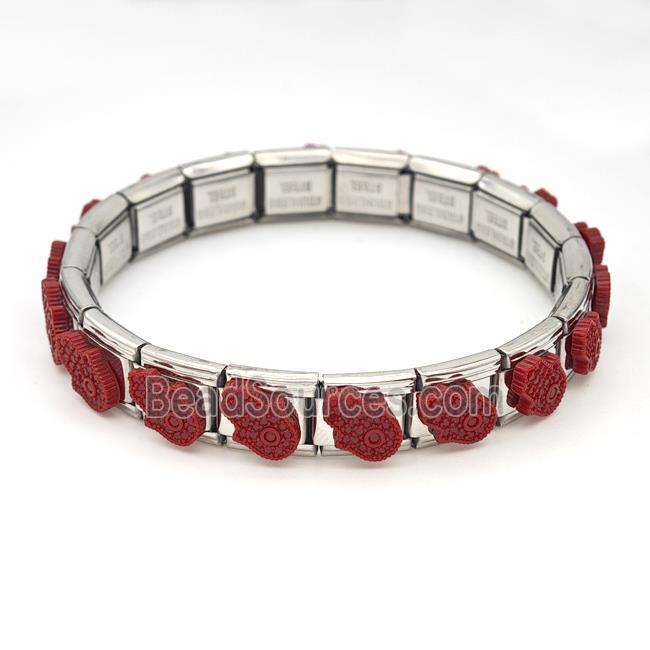 Stainless Steel Module Bracelet Hamsahand Red