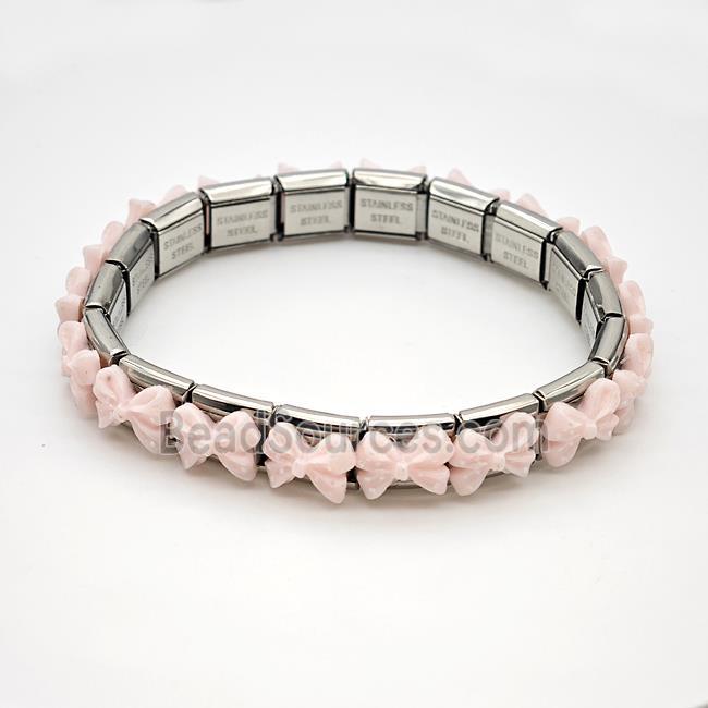 Raw Stainless Steel Module Bracelet Pave Resin Bow