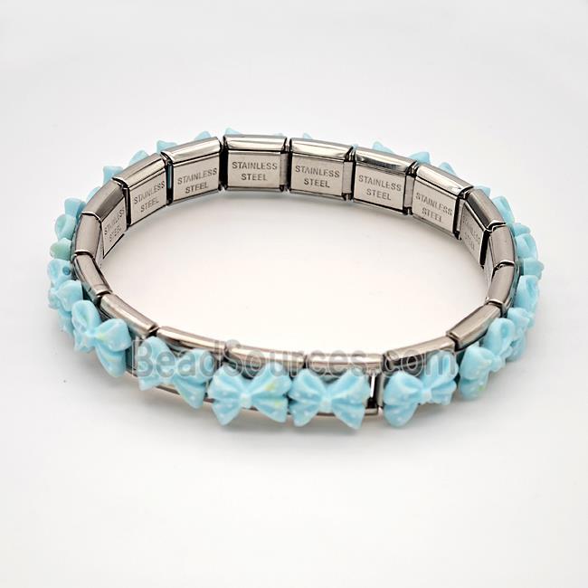 Raw Stainless Steel Module Bracelet Pave Resin Bow