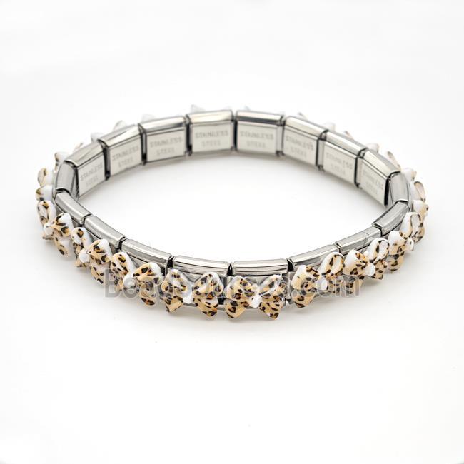 Raw Stainless Steel Module Bracelet Pave Resin Bow