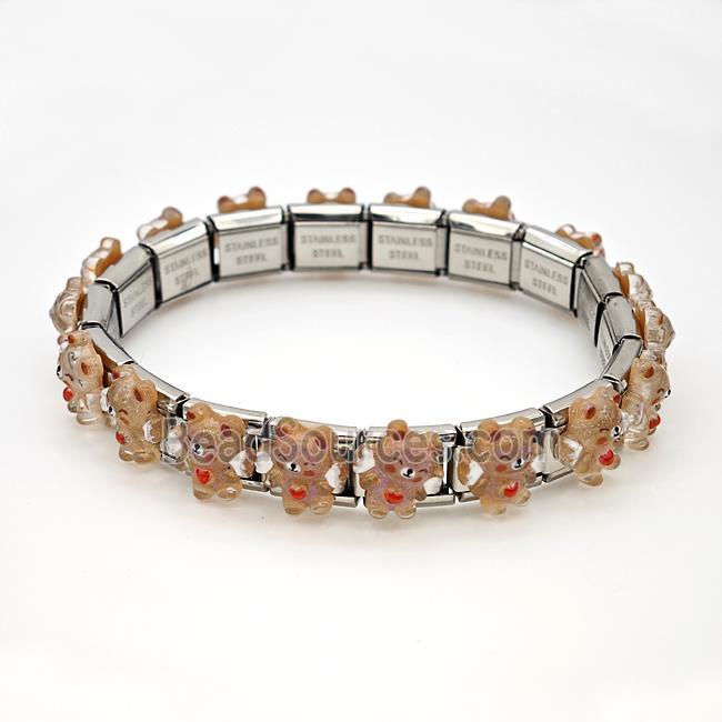 Raw Stainless Steel Module Bracelet Pave Resin Bear