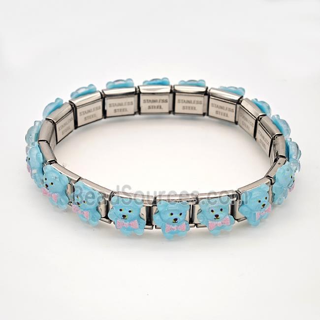 Raw Stainless Steel Module Bracelet Pave Resin Bear