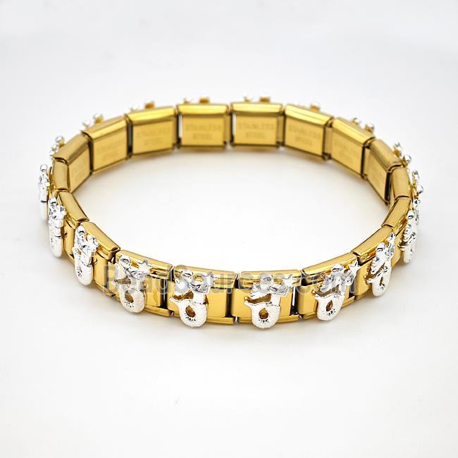 Stainless Steel Module Bracelet Pave Alloy Mermaid Gold Plated