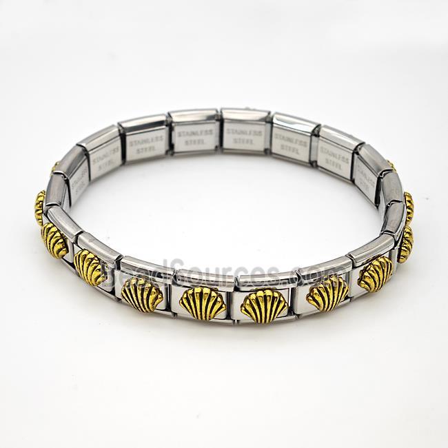 Raw Stainless Steel Module Bracelet Pave Alloy Scallop Shell