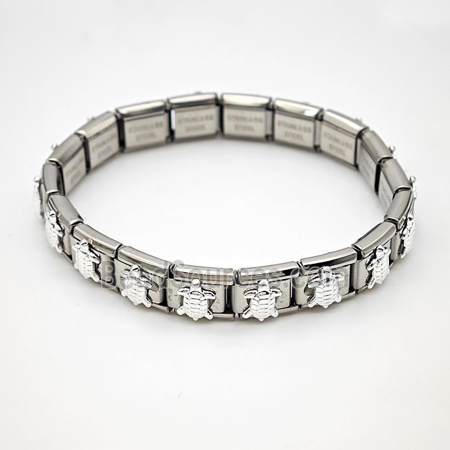 Raw Stainless Steel Module Bracelet Pave Alloy Tortoise