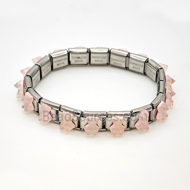 Raw Stainless Steel Module Bracelet Pave Resin Bear