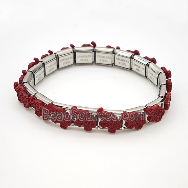 Raw Stainless Steel Module Bracelet Pave Resin Elephant