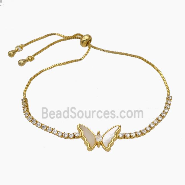 Copper Bracelet Pave Crystal Glass Butterfly Adjustable Gold Plated