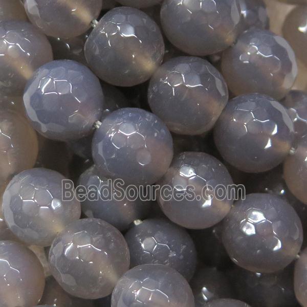 gray Agate Beads, faceted round